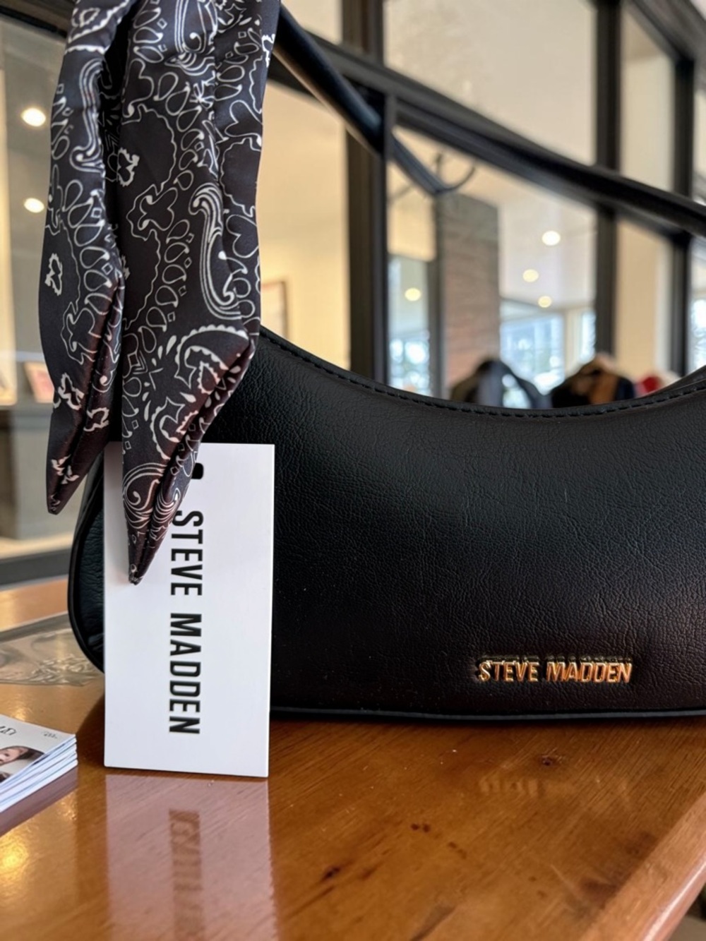 Steve Madden Black Shoulder Bag with Paisley Bandana Accent - Picture 4 of 16
